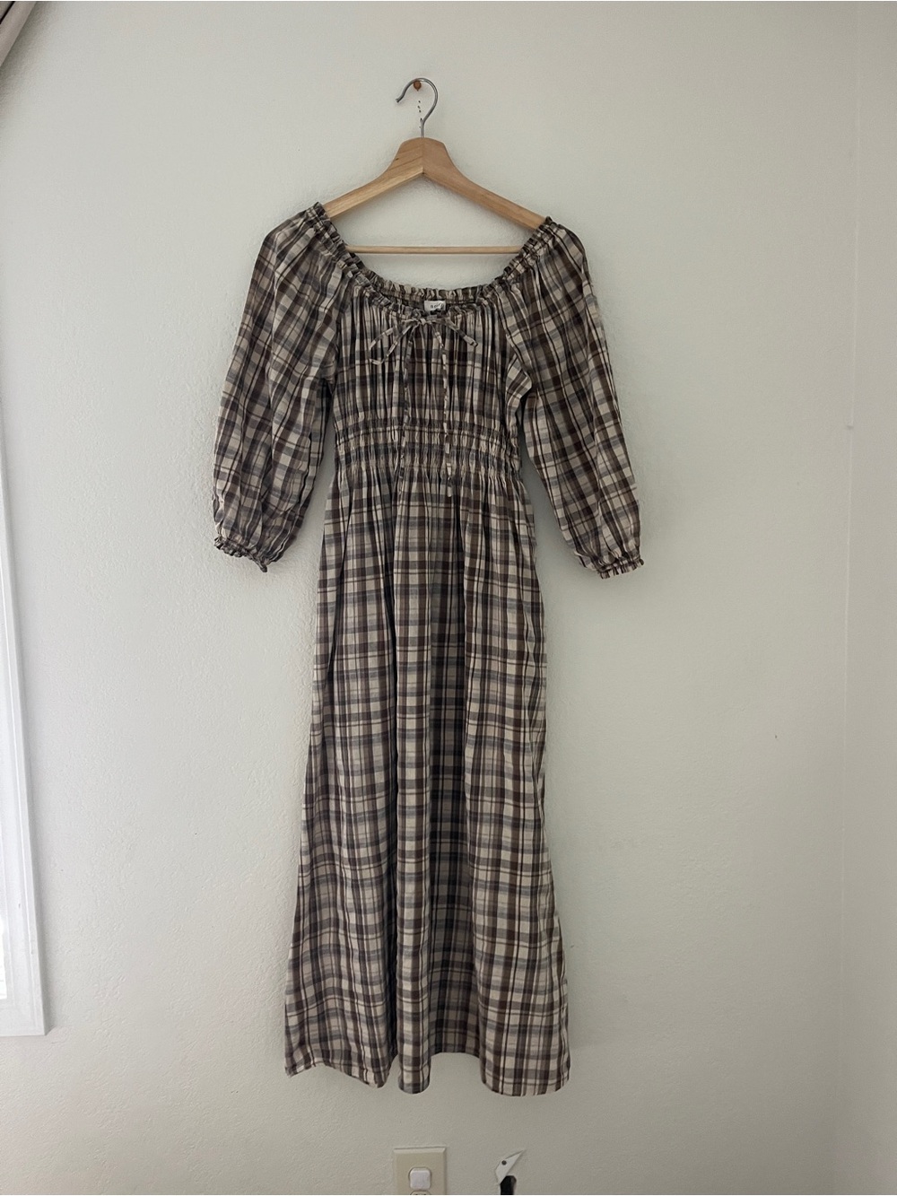 Neuflora Durango cotton Plaid Dress in Beige and Brown